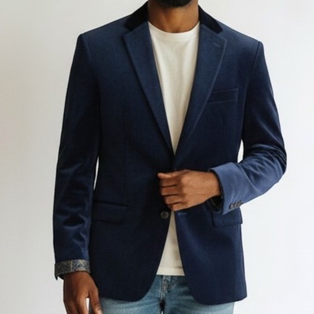 Lauren Ralph Lauren Blazer Mens 42R Navy Blue Velvet Paisley Lining Sport Coat